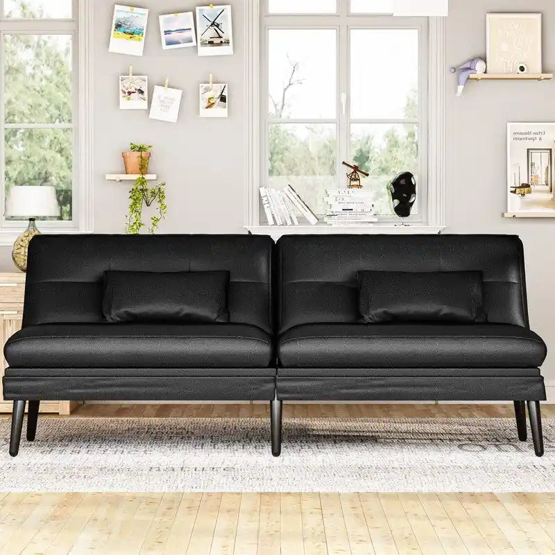 Divano letto futon convertibile, divano letto con schienale regolabile in 5 angolazioni con 2 cuscini, reclinabile in stile moderno