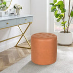 Adeco Round Ottoman Upholstered Tufted Faux Leather Footrest
